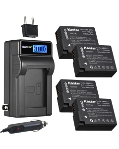 Kastar 4-Pack DMW-BLC12 Battery and LCD AC Charger Compatible with Panasonic DMW-BLC12E DMW-BLC12GK DMW-BLC12PP Battery, Panasonic DE-A79 DE-A79B Charger, Panasonic Lumix DMC-GH2 GX8 G81 G85 FZ2500