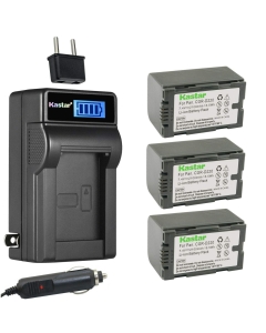 Kastar 3-Pack CGR-D16S Battery and LCD AC Charger Compatible with Panasonic DZ-MX5000, VDR-M10, VDR-M20, AJ-PCS060G(Portable Hard Disk), AG-3DA1, AG-3DA1E, AG-3DA1P, AG-AC90, AG-AC90P, AG-AC90PJ