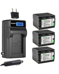 Kastar 3-Pack VW-VBK360 Battery and LCD AC Charger Compatible with Panasonic SDR-H85K, SDR-H85S, SDR-HS85P, SDR-HS85PC, SDR-H95, SDR-H95K, SDR-S45, SDR-S50A, SDR-S50K, SDR-S50N, SDR-S50P, SDR-S50PC