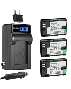 Kastar 3-Pack LP-E6 Battery and LCD AC Charger Compatible with Canon LP-E6N, LP-E6N Pro Battery, Canon LC-E6, LC-E6E Charger, Canon BG-E6, BG-E9, BG-E11, BG-E13, BG-E14, BG-E16, BG-E20, BG-E21 Grip