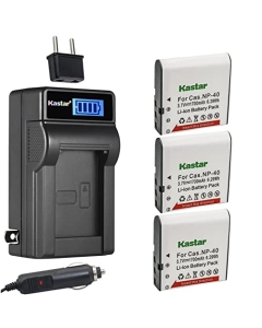 Kastar 3-Pack CNP-40 Battery and LCD AC Charger Compatible with BC-30L, BC30L, BC-31L, BC31L CA NP-40, CA40, CA-NP40, CANP40, CA-MP40 D-CNP40-Y, DB-CANP40, DBCANP40 DLI-202, DLI202, D-Li217