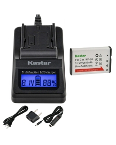 Kastar 1-Pack Battery + LCD Fast Charger Compatible with Casio NP-90 NP-90DBA Battery, BC-90L Charger, Casio Exilim EX-FH100 EX-FH100BK, Exilim EX-H10 EX-H15, Exilim EX-H20 EX-H20G EX-H20GBK EX-H20GSR