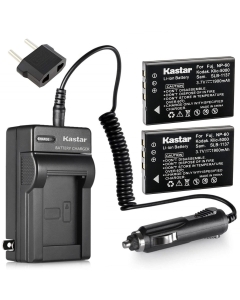 Kastar 2X Battery + AC Travel Charger Replacement for SLB-1137 Fujifilm NP-60 Kodak KLIC-5000 Olympus Li-20B & Samsun U-CA3 U-CA4 U-CA401 U-CA5 U-CA501 U-CA505 V10 V700 V800, Olympus AZ-1, AZ-2