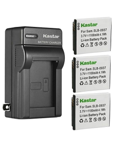 Kastar 3-Pack Battery and AC Wall Charger Replacement for Samsung SLB-0937 Battery, SAC-47 Charger, Samsung CL5, CL50, CL80, I8, Digimax L730, Digimax L735, Digimax L830, NV4, NV33, ST10 Camera