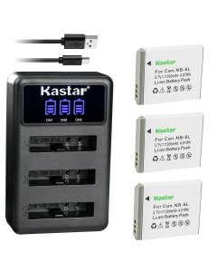 Kastar 3 Pack Battery and LCD Triple USB Charger Compatible with Canon NB-6L NB-6LH, Canon PowerShot SD1300 is, PowerShot SD3500 is, PowerShot SD4000 is, PowerShot SX170 is, PowerShot SX240 HS Camera