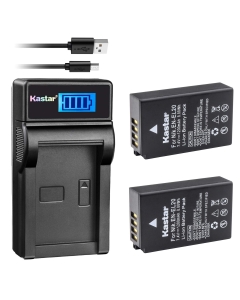 Kastar Battery (X2) & Slim LCD Charger for Nik EN-EL20, ENEL20, EN-EL20a and Nik Coolpix A, Nik 1 AW1, 1 J1, 1 J2, 1 J3, 1 S1, 1 V3, and Blackmagic Pocket Cinema Cameras