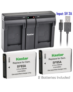 Kastar 2X Battery + USB Dual Charger for Samsung EA-BP85A EA-BP85A/E Samsung BP85A Samsung EC-SH100ZBPBUS EC-SH100ZBPRUS EC-SH100ZBPSUS Samsung PL210 Samsung SH100 Samsung ST200 ST200F Samsung WB210