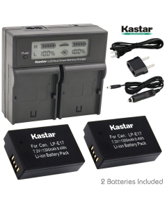 Kastar LCD Dual Fast Charger & 2 Battery Replacement for LP-E17 Battery LC-E17, LC-E17C Charger and EOS M3, EOS Rebel T6i, EOS Rebel T6s, EOS 750D, EOS 760D, EOS 8000D, Kiss X8i