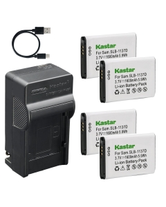 Kastar 4-Pack Battery and AC & USB-C Charger, Compatible with Samsung SLB-1137D, for i80 i85 i100 NV11 NV24HD NV30 NV40 NV100HD NV103 NV106 HD TL34HD Cameras