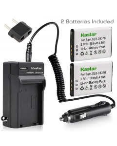 Kastar Battery X2 & AC Travel Charger for Samsung SLB-0837B SLB-0837(B) Samsung Digimax L70 Digimax L83T L85T Samsung Digimax L201 L301 Digimax NV8 Digimax NV10 Digimax NV15 Digimax NV20 Digimax SL201