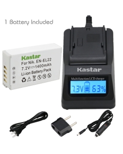 Kastar Ultra Fast Charger(3X Faster) Kit and Battery (1-Pack) for Nik EN-EL22, MH-29 Work with Nik 1 J4, Nik 1 S2 Cameras [Over 3X Faster Than a Normal Charger with Portable USB Charge Function]