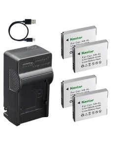 Kastar 4-Pack Battery and AC & USB-C Charger, Compatible with Canon NB-6L, Minolta NP-6L, PowerShot D S SD SX Series, IXUS IXY Series, Lecran NEZINI Kids Cameras, Minolta Digital, Came-TV Headsets