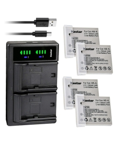 Kastar 4-Pack Battery and LTD2 USB Charger Replacement for Canon PowerShot ELPH 300 HS, PowerShot ELPH 310 HS, PowerShot ELPH 330 HS, VIXIA Mini, IXY Digital 10, IXY Digital 40, IXY Digital 45 Camera