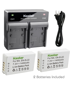 Kastar 2X Battery + Fast Dual Charger for Nikon EN-EL22 ENEL22 EL22 and Nikon 1 J4, Nikon 1J4, Nikon 1 S2, Nikon 1S2 Digital Cmaeras