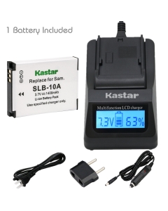 Kastar Fast Charger and Battery 1X for Samsung SLB-10A JVC BN-VH105 and Samsung ES50 ES55 ES60 EX2F HMX-U10 HMX-U20 HZ10W HZ15W IT100 L100 L110 L200 L210 L310W M100 M110 M310W NV9 P800 P1000 PL50 PL70