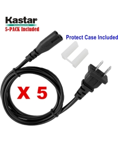 Kastar 5-Pack Power Cord, U.S. Standard 5 FEET 2-Prong/Pins AC Power Cord Cable/Lea,Figure-8 Power Cord for Compatible Devices,Replacement Power Cord for Gaming Systems and Other Electronic Devices