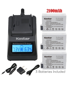 Kastar Fast Charger + LPE8 Battery (3-Pack) for Canon LP-E8, LC-E8E, Canon EOS 550D, EOS 600D, EOS 700D, EOS Rebel T2i, EOS Rebel T3i, EOS Rebel T4i, EOS Rebel T5i Cameras and BG-E13 Grip