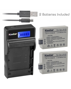 Kastar Battery (X2) & Slim LCD Charger for LP-E5 LPE5 and EOS Rebel XS, Rebel T1i, Rebel XSi, 1000D, 500D, 450D, Kiss X3, Kiss X2, Kiss F Digital Camera, BG-E5 Grip