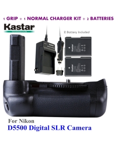 Kastar Pro Multi-Power Vertical Battery Grip + 2X EN-EL14 EN-EL4a Replacement Batteries + Charger Kit for Nikon D5500 Digital SLR Camera