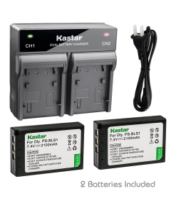 Kastar 2X Battery + Fast Dual Charger for Olympus BLS-1 PS-BLS1 and Olympus E-400 Olympus E-410 E-420 Olympus E-450 E-600 Olympus E-620 Olympus E-P1 E-P2 E-P3 Olympus E-PL1 E-PL1s E-PL3 Olympus E-PM1