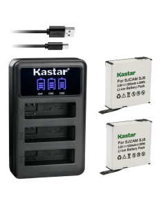 Kastar 2 Pack SJ8 Battery and LCD Triple USB Charger Compatible with SJCAM SJ8 Star, SJCAM SJ8B Battery, SJCAM SJ8 Star 4K Ultra HD Action Camera, SJCAM SJ8 Star Sport Camera
