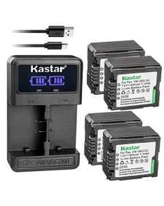 Kastar 4-Pack VW-VBG130 Battery and LED2 USB Charger Compatible with Panasonic HDC-HS100 HDC-HS100GK HDC-HS200 HDC-HS250 HDC-HS250K HDC-HS300 HDC-HS300K HDC-HS300P HDC-HS300PC HDC-HS350 Camera