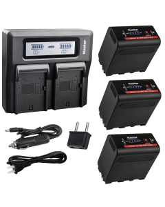 Kastar 3 Pack Battery and LCD Dual Fast Charger for Sony NP-F980 Pro NP-F970 HVR-DR60 HVR-HD1000 HVR-M10 HVR-V1 HVR-Z1 HVR-Z5 HVR-Z7 HXR-MC1500 HXR-MC2000 HXR-MC2500 HXR-NX100 HXR-NX3 HXR-NX5 HXR-NX5R
