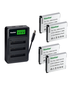 Kastar 4-Pack Battery with LZD3 USB Triple Charger Compatible with Panasonic DMW-BCK7, Lumix FH2 FH5 FH8 FH24 FH25 FH27 FP5 FP7 FP77 FS14 FS16 FS22 FS28 FS35 FX77 FX80 SZ1 TS20 TS30 Cameras