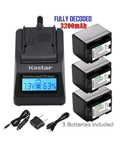 Kastar Fast Charger + Battery (DECODED) (3-Pack) for Canon BP-727 and VIXIA HF M50, HF M52, HF M500, HF R30, HF R32, HF R40, HF R42, HF R50, HF R52, HF R60, HF R62, HF R300, HF R400, HF R500, HF R600