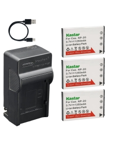Kastar 3-Pack Battery and AC & USB-C Charger, Compatible with Casio NP-20 Battery, Exilim EX-S500 EX-S600 EX-S770 EX-S880 EX-Z60 EX-Z65 EX-Z70 EX-Z75 EX-Z77 EX-M1 EX-M2 EX-M20 and EX-Z Series Camera