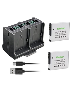 Kastar 2-Pack Battery and Quadruple Charger Compatible with Canon NB-8L NB8L, NB-8LH NB8LH Battery, Canon CB-2LA, CB-2LAE Charger