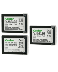 Kastar 3-Pack EN-EL2 Battery 3.7V 1300mAh Replacement for Nikon EN-EL2 ENEL2 EL2 Battery, Nikon MH-60 Charger, Nikon Coolpix 2500, Nikon Coolpix 3500, Nikon Coolpix SQ500 Digital Cameras