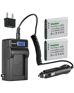 Kastar 2-Pack Li-90B Li-92B Battery and LCD AC Charger Compatible with Olympus Li90B Li92B Battery, Olympus LI-90C UC-90 Charger, Olympus Stylus XZ-2, Stylus XZ-2 iHS, Tough TG-Tracker Cameras