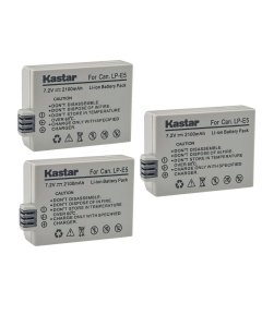 Kastar 3-Pack LP-E5 Battery 7.2V 2100mAh Replacement for Canon EOS Rebel XSi, EOS Rebel XS, EOS Rebel T1i, EOS 450D, EOS 500D, EOS 1000D, EOS Kiss F, EOS Kiss X2, EOS Kiss X3 Camera
