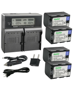 Kastar 4-Pack SSL-JVC50 Battery and CH04 LCD Dual Fast Charger Compatible with JVC SSL-JVC50, SSL-JVC70, SSL-JVC75, BN-S8I50 Battery, JVC GY-HM660U, GY-HM660SC Camera, DT-X Monitors Camera