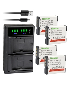 Kastar 4-Pack Battery and LTD2 USB Charger Compatible with Casio Exilim EX-ZR3500, Exilim EX-ZR3700, Exilim EX-ZR4000, Exilim EX-ZR5000, Exilim EX-ZR5100, TRYX Black, TRYX White Cameras