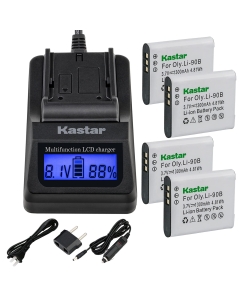 Kastar Ultra Fast Charger Kit and Battery (4-Pack) for Olympus LI-90B, LI-92B, UC-90 and Olympus SH-1, SH-50 iHS, SH-60, SP-100, SP-100EE, Tough TG-1 iHS, Tough TG-2 iHS, Tough TG-3, XZ-2 his Cameras