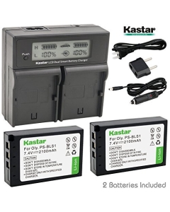 Kastar LCD Dual Fast Charger & 2 x Battery for Olympus BLS-1, PS-BLS1 and Olympus E-400, E-410, E-420, E-450, E-600, E-620, E-P1, E-P2, E-P3, E-PL1, E-PL3, E-PM1 Camera