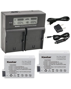 Kastar LCD Dual Smart Fast Charger & 2 x Battery Replacement for LP-E8, LPE8 and Rebel T5, T2i, T3i, T4I, T5i, 700D, 650D, Kiss X5, Kiss X4, Kiss X6i, kISS X7i EOS 550D 600D Digital SLR Cameras