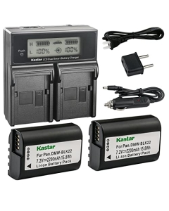 Kastar 2-Pack DMW-BLK22 Battery and AC LCD Dual Fast Charger Compatible with Panasonic Lumix DC-S5 Lumix DC-S5KK, Panasonic Lumix S5 II Mirrorless Camera, Panasonic Lumix S5 IIX Mirrorless Camera