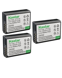 Kastar 3-Pack LP-E10 Battery 7.4V 1650mAh Replacement for Canon EOS 2000D, EOS 3000D, EOS Kiss X50, EOS Kiss X70, EOS Kiss X80, EOS Kiss X90, EOS Rebel T3, EOS Rebel T5, EOS Rebel T6 T7 DSLR Camera