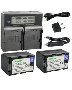 Kastar 2-Pack SSL-JVC50 Battery and CH04 LCD Dual Fast Charger Compatible with JVC GY-HM250 GY-HM250SP, GY-HM600, GY-HM600E, GY-HM600EC, GY-HM620U, GY-HM650, GY-HM650U, GY-HM650SC Camera