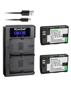 Kastar 2-Pack LP-E6 Battery and LKD2 USB Charger Replacement for Canon LP-E6, LP-E6N, LP-E6NH, LP-E6N Pro Battery, Canon LC-E6, LC-E6E Charger, Canon EOS R Ra R5 R6 5D 6D 7D 60D 70D 80D 90D XC10 XC15