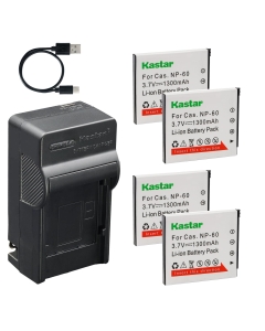 Kastar 4-Pack Battery and AC & USB-C Charger, Compatible with NP-60 Camera, for Casio Exilim EX-Z80 EX-Z85 EX-Z90 EX-Z29 EX-Z19 EX-Z9 EX-S10 EX-S12 EX-FS10 and EX-Z Series Models