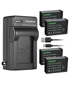 Kastar 4-Pack LP-E17H Pro Battery W/Type-C Cable and AC Wall Charger Replacement for Canon KISS X8i, KISS X9i, Rebel SL2, EOS Rebel T6i, EOS Rebel T6s, EOS Rebel T7i, EOS Rebel T8i, EOS M3 Camera