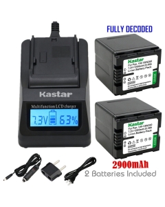 Kastar LCD Fast Charger & Battery 2X for Panasonic VW-VBN260 VW-VBN130 and Panasonic HC-X800 HC-X900 HC-X909 HC-X900M HC-X910 HC-X920 HDC-HS900 HDC-SD800 HDC-SD900 HDC-SD909 HDC-TM900 HDC-TM900GK