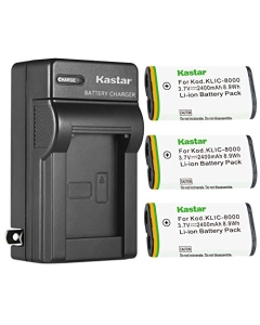 Kastar 3-Pack KLIC-8000 Battery and AC Wall Charger Replacement for Kodak KLIC-8000 K8000 Battery, Kodak K7600-C, K8500-C Charger, Kodak Z612 is, Z712 is, Z812 is, Pocket Video Camera ZX1 Camera