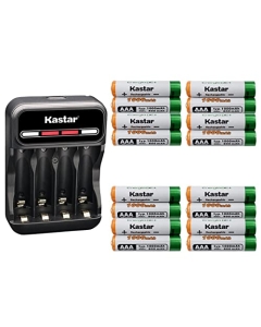 Kastar 16-Pack AAAJ 1.2V 1000mAh Ni-MH Battery and CMH4 Charger Compatible with Panasonic 1.2V 550mAh HHR-4DPA/4B HHR-55AAABU, Panasonic 1.2V 650mAh HHR-65AAABU, Panasonic 1.2V 750mAh HHR-75AAA/BU