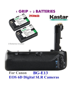 Kastar Pro Multi-Power Vertical Battery Grip (Replacement for BG-E13) + 2X LP-E6 Replacement Batteries for EOS 6D Digital SLR Cameras