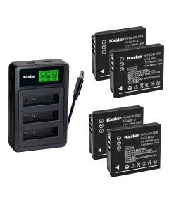 Kastar 4-Pack Battery with LZD3 USB Triple Charger Compatible with Panasonic CGA-S005 Kodak LB-080 Samsung IA-BH125C Ricoh DB-60 DB-65 Sigma BP-41 Pentax D-Li106 Leica BP-DC4 Fujifilm NP-70 Camera